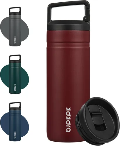 Vista 17 de BJPKPK - Botella de agua aislada con 2 tapas, vaso/taza de viaje de acero inoxidable de 20 onzas con aislamiento al vacío de doble pared, taza