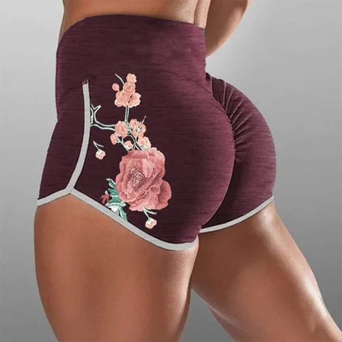 Vista 4 de YUHAOTIN Pantalones cortos de entrenamiento florales para mujer, pantalones de yoga con cintura para el 4 de julio, pantalones de pierna ancha
