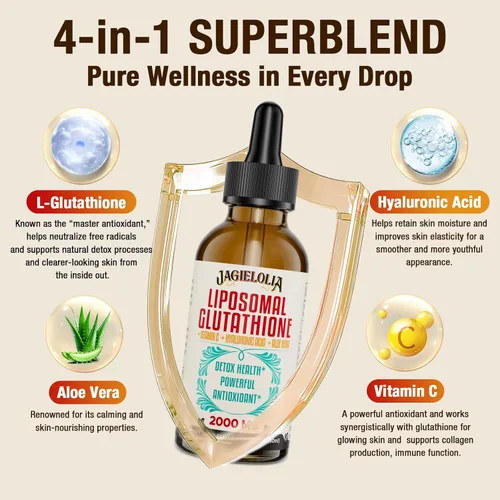 Vista 3 de Jagielolia Líquido de glutatión liposomal de 2000 MG, fabricado en los Estados Unidos, suplemento de glutatión reducido, absorción mejorada, sin