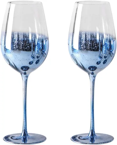 Vista 15 de Juego de 2 copas de vino de cristal azul, copas de cielo estrellado para boda y champán (2, flauta de champán, cielo estrellado azul)