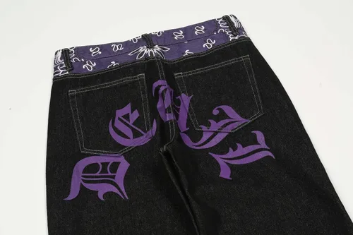 Vista 4 de Jeans bordados con bolsillo para hombre, estilo hip-hop, sueltos, rectos, ropa de calle, monopatín, pantalones holgados, color negro, 4 unidades, M