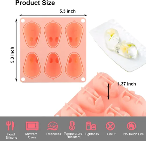 Vista 6 de Moldes 3D de silicona para cubitos de hielo de conejo, 2 moldes de resina de silicona en forma de conejo para mousse, fondant y helado, 6 cavidades