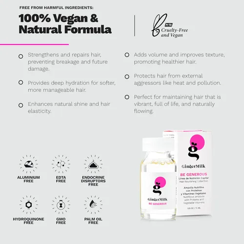 Vista 4 de Ampolla nutritiva para el cabello con leche de jengibre con proteínas y provitamina B5 BE GENEROUS (paquete de 6 x 0.5 onzas líquidas)