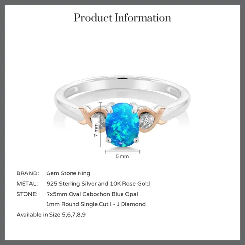 Vista 59 de Gem Stone King Anillo de compromiso de plata de ley 925 y oro rosa de 10 quilates, piedra preciosa ovalada de 0.276 x 0.197 in, con acento