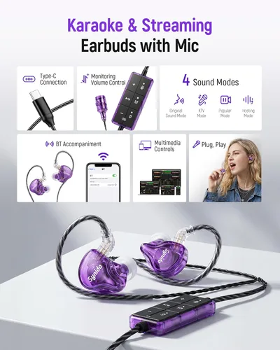 Vista 4 de Sound Card Karaoke Headset with Mic, in-Ear Monitor Livestreaming Headphone