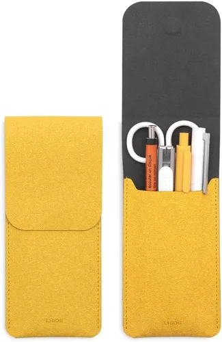 Vista 8 de LHiDS Estuche de cuero para lápices, bolsa para tres fuentes, bolígrafos y bolígrafos rollerball, estuche para lápices pequeño, organizador