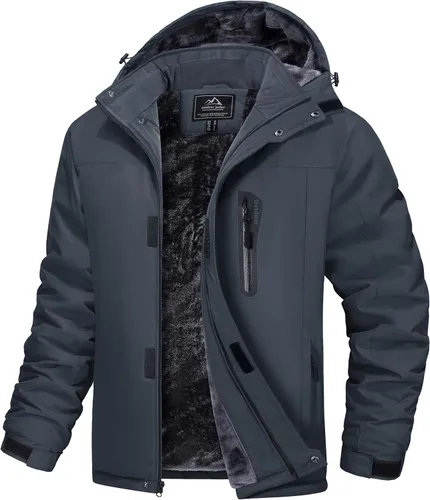 Vista 8 de MAGCOMSEN - Abrigos de invierno para hombre, impermeables, con forro polar, parka, con capucha, para esquiar, senderismo, trabajo Negro