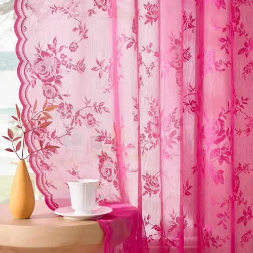 Vista 36 de Cortinas de encaje beige, juego de 2 paneles de cortinas traslúcidas con bolsillo para cortinero, decoración de ventana pequeña, baño, sótano