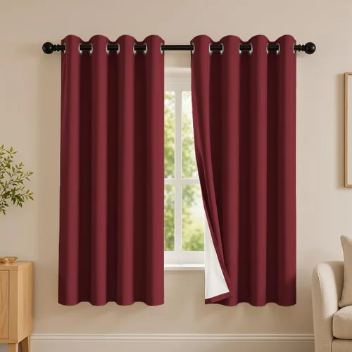 Vista 57 de 2 paneles de cortinas 100% opacas, de peso medio, con aislamiento térmico y ojales para dormitorio, sala de estar, tratamiento de ventana
