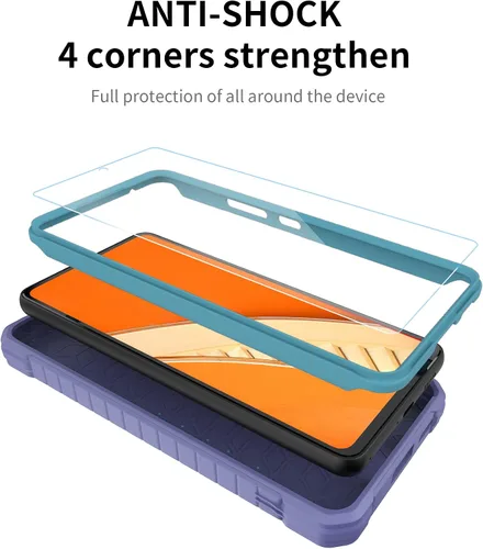 Vista 3 de Funda para Samsung Galaxy A53 5G, protección de grado militar a prueba de golpes con protector de pantalla HD de vidrio templado y soporte Azul