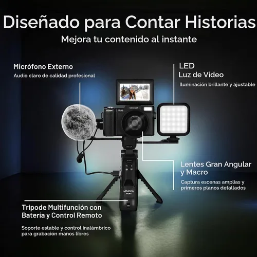 Vista 5 de Minolta MND60V 64MP 4K60FPS Ultra HD Auto Focus Vlogging Contenido Kit de cámara del creador