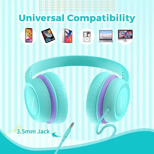 Vista 4 de vinamass Auriculares para niños, auriculares con cable para niños con limitador de volumen seguro, auriculares para niños con cable de 0.138 in