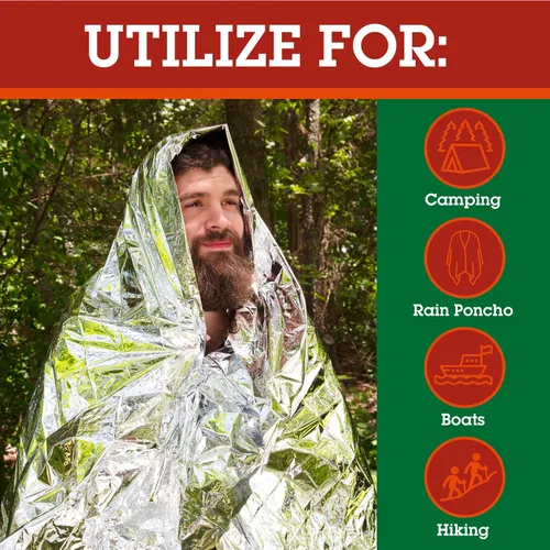Vista 3 de Mantas térmicas de emergencia – Grizzly Gear – se pliega a 52 x 84 pulgadas