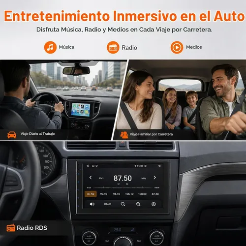 Vista 3 de Haudio Estéreo de Coche de 7" Doble DIN con Apple CarPlay Inalámbrico y Android Auto, Radio de Coche Bluetooth con Pantalla Táctil, Navegación
