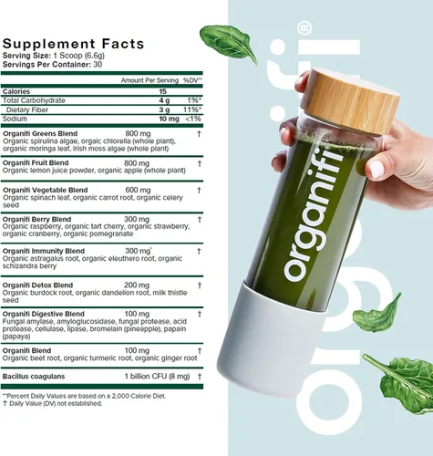 Vista 2 de Organifi Daily Greens - Nutrición y apoyo diarios - Polvo de verduras para energía, digestión e inmunidad, 30 porciones