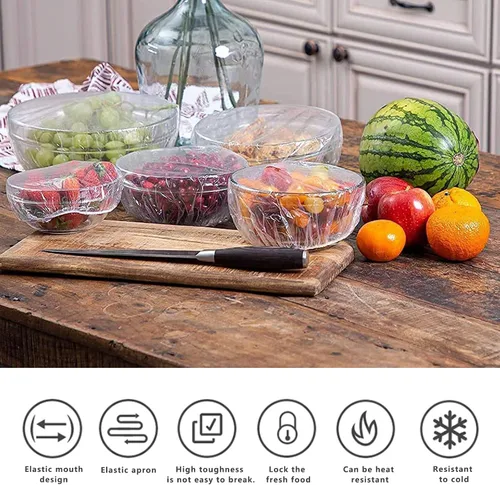 Vista 4 de 200 bolsas de conservación de alimentos para conservar alimentos elásticos sellan cubiertas ajustables para tazones, para comida sobrante