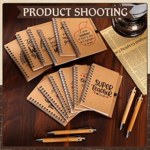 Vista 6 de Ctosree Juego de regalo de agradecimiento al profesor, bolígrafo motivacional de bambú, cuaderno en espiral, bolígrafos inspiradores