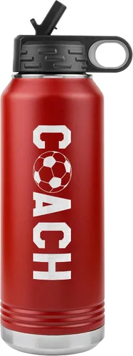 Vista 4 de Botella de agua de entrenador de fútbol, 32 onzas, con tapa abatible de acero inoxidable grabada, con pajita, regalo de entrenador de fútbol