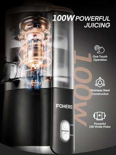Vista 5 de FOHERE Exprimidor eléctrico de cítricos, máquina exprimidora de naranja manos libres con 2 conos intercambiables, exprimidor automático de jugo
