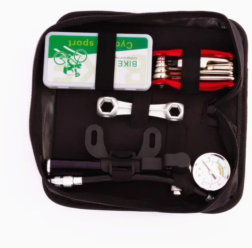 Vista 8 de YBEKI Kit de reparación de neumáticos de bicicleta con mini bomba de 210 PSI y multiherramienta 10 en 1 Incluye rompedor de cadena, parches sin