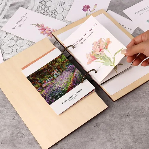 Vista 3 de Giiffu - Libro organizador de tarjetas de felicitación, carpeta de madera para tarjetas de felicitación Álbum de recuerdo de tarjeta de cumpleaños