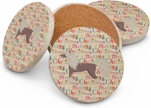 Vista 6 de Abyssinian Sand Terrier Merry Christmas - Posavasos grandes de piedra arenisca (4 unidades)