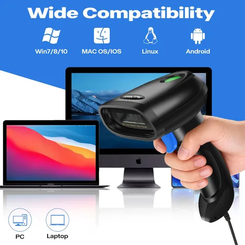 Vista 5 de Lector de códigos de barras 1D&2D USB portátil, lector de códigos QR con cable PDF417 Matriz de datos con cable USB largo para pago móvil POS
