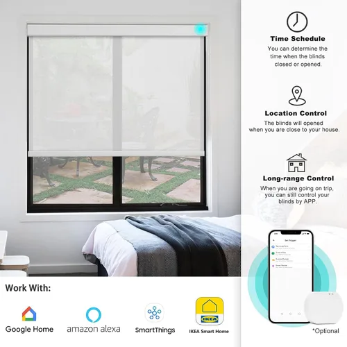 Vista 4 de Changshade Persianas enrollables solares motorizadas de tamaño personalizado para ventanas, persianas enrollables inalámbricas con filtro de luz
