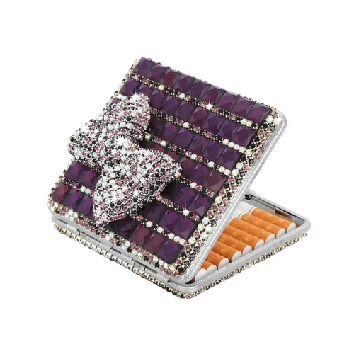 Vista 8 de Caja de cigarrillos de cristal Bling Estuche de bolsillo con soporte de almacenamiento de cigarrillos (rosa)