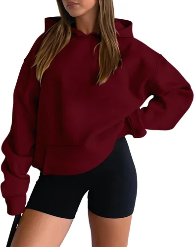 Vista 81 de onlypuff Sudadera casual con capucha para mujer, de manga larga, con bolsillo de canguro, hombro caído