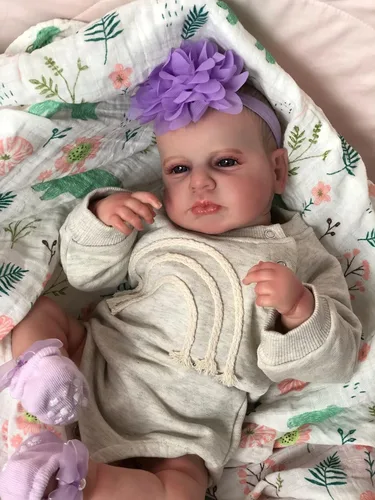 Vista 6 de KAWAYII Muñeca de bebé recién nacida de 20 pulgadas, realista, de vinilo de silicona, muñeca Reborn Girl, cuerpo de tela suave para bebés recién