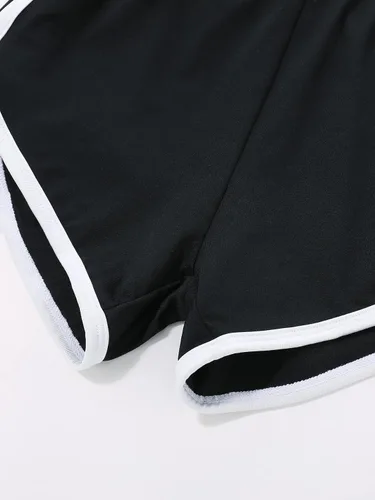 Vista 4 de Romwe Pantalones cortos de entrenamiento casuales con cintura alta elástica para niñas