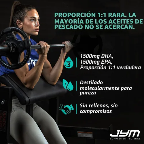 Vista 6 de JYM Supplement Science Aceite de Pescado Omega JYM 2800mg, Omega 3 de Alta Potencia, EPA, DHA, DPA para Soporte del Cerebro, Corazón