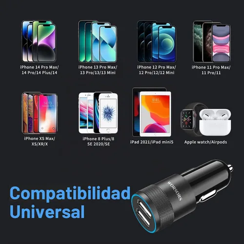Vista 7 de Cargador rápido MFi Dual USB 4.8A con 2 cables Lightning de 3 pies