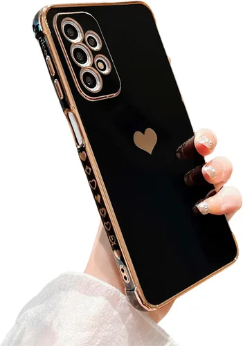 Vista 237 de phylla Funda de teléfono compatible con Samsung Galaxy A12 de 6.5 pulgadas, lindo corazón chapado en oro, elegante funda de lujo para mujer