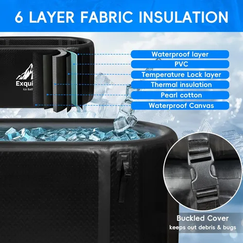 Vista 5 de Bañera de hielo, bañera inflable de 216 galones con termómetro y alfombrilla absorbente de agua, bañera portátil para recuperación en exteriores e