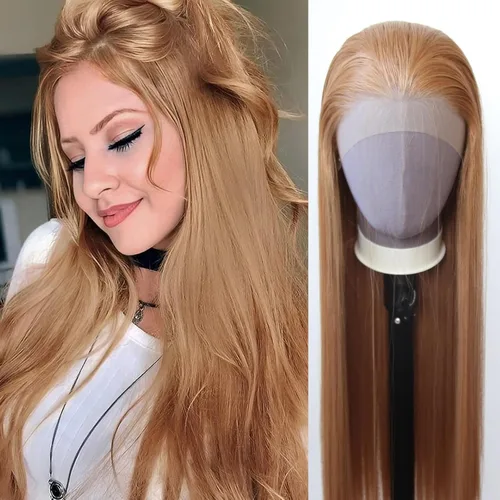 Vista 18 de 99J Peluca larga y lisa 99J color borgoña sintética con encaje frontal, predesfilada con línea de cabello natural para mujeres de moda, cabello