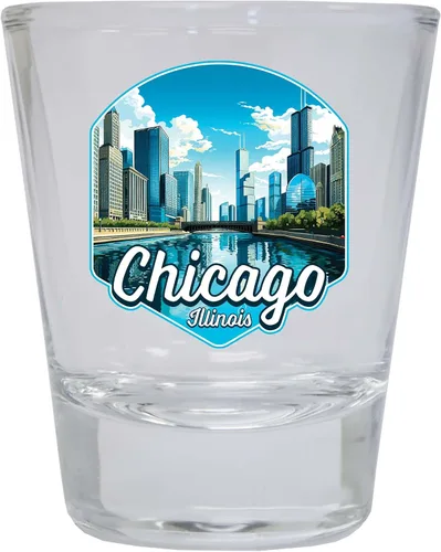 Vista 6 de Chicago Illinois A Souvenir - Vaso de chupito redondo de 1.5 onzas, color azul, paquete de 2