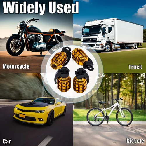 Vista 145 de 4 tapas de válvula de neumático de granada cromada, tapas de válvula de neumático de acero inoxidable para automóviles, camiones, SUV, motocicletas