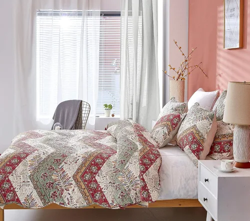 Vista 4 de DaDa Bedding Juego de edredón bohemio con diseño floral, tamaño individual, 2 piezas