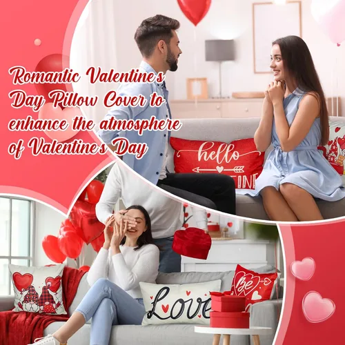 Vista 3 de Newwiee 10 Piezas Fundas de Almohadas Decorativas del Día de San Valentín Decoraciones Corazón Amor Globo Rojo de San Valentín Fundas de Almohadas