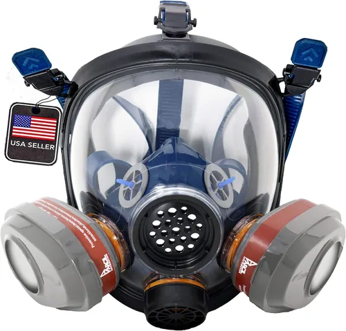 Vista 11 de Parcil Distribution Full Face Respirator Mask with Filters – Durable Full Face Respirator Mask, Bayonet Filter Compatible