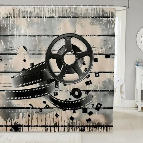 Vista 34 de Homewish Theater Cinema Poster Shower Curtain Set,Retro Movie Bathroom Curtain,Kids Girls Teens Popcorn Waterproof Fabrics Movie Night Bathroom