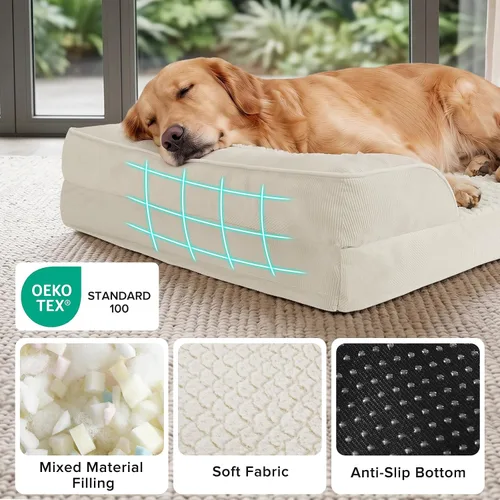 Vista 5 de L Plus - Cama ortopédica para perros grandes, sofá lavable para perros con espuma para huevos, forro impermeable y parte inferior antideslizante