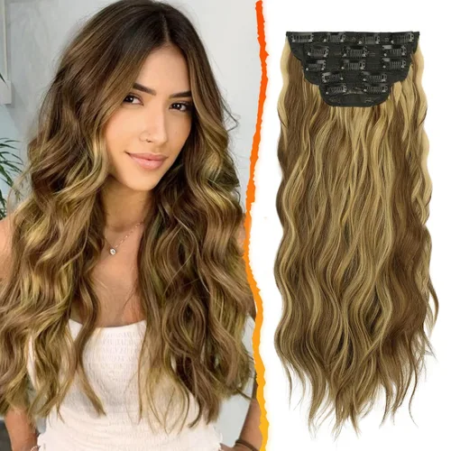 Vista 20 de BARSDAR Extensiones de cabello ondulado con clip negro marrón - 14 pulgadas, extensiones de cabello corto ondulado con clip para mujer - 5 piezas