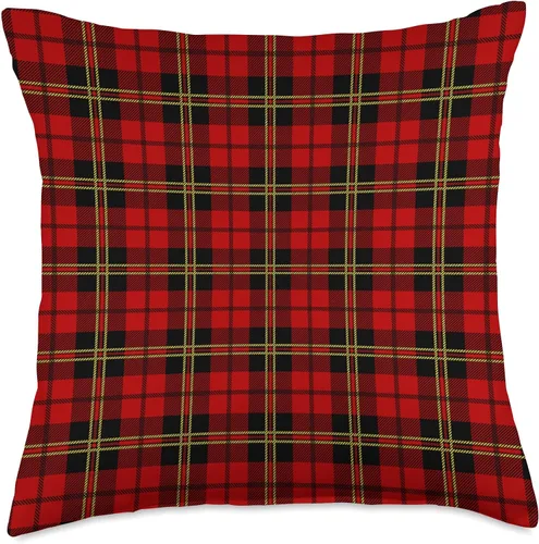 Vista 5 de Christmas Holiday Tartan Plaid Patterns Cojín de tartán rojo, negro y amarillo, 16 x 16 pulgadas, multicolor