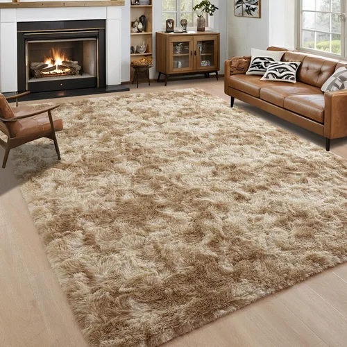 Vista 56 de Noahas Alfombras de Área Grandes y Esponjosas de 5x8 pies para Sala de Estar y Dormitorio, Alfombra Gruesa de Pelo Largo Beige y Blanca, Alfombra