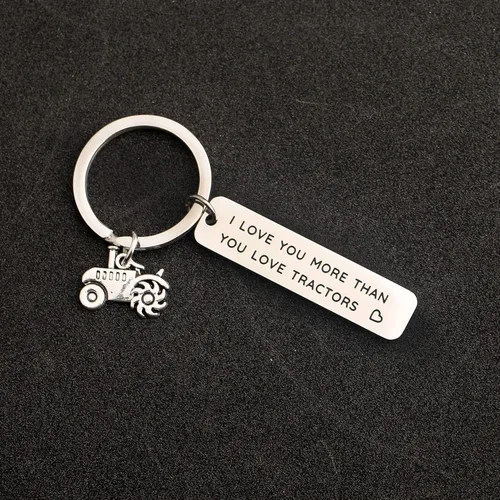 Vista 4 de MYOSPARK Llavero de tractor con texto en inglés "I Love You More Than You Love" Tractores Farmer Gift Jewelry For Him