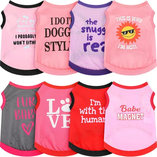 Vista 6 de Reginary 8 piezas de camisas para perros chica ropa para perros pequeños para Chihuahuas, Yorkies, camisas impresas para perritas cachorros ropa