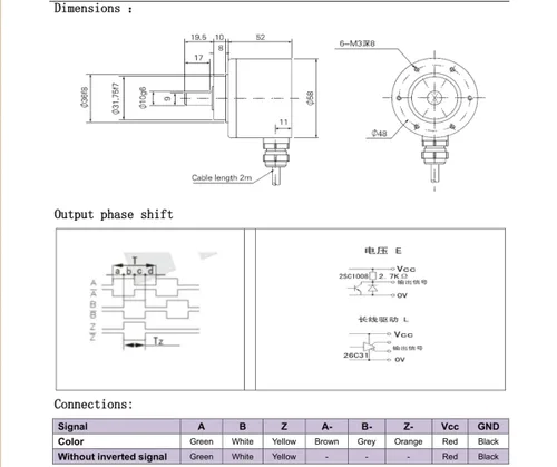 Vista 5 de codificador rotatorio incremental óptico del diámetro 32.8 ft m de 190.3 ft m externo 200ppr, línea conductor 5V